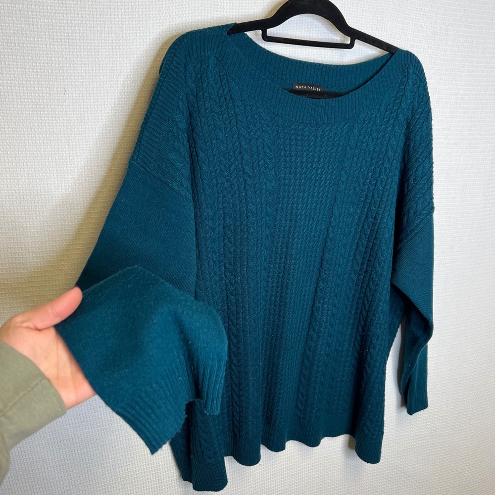 Napa Valley Teal Cable Knit Boat Neck Sweater Plus Size‎ 3X
